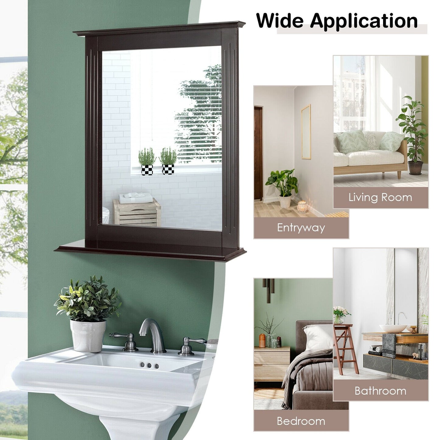 Wall-Mounted Multipurpose Vanity Mirror with Shelf-Black