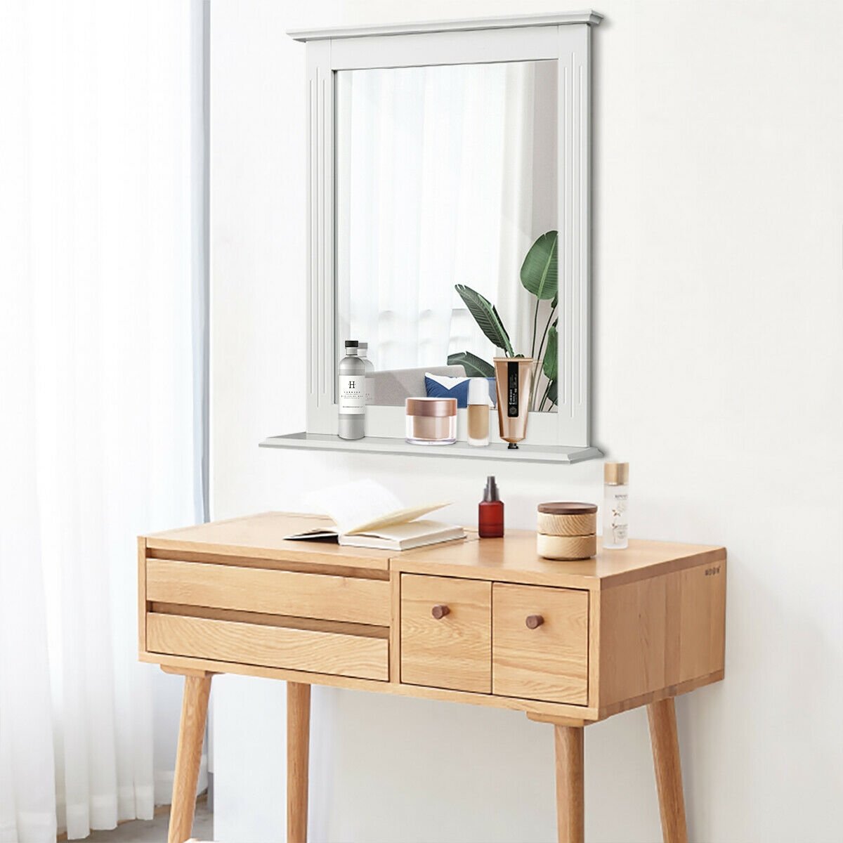 Wall-Mounted Multipurpose Vanity Mirror with Shelf-Black