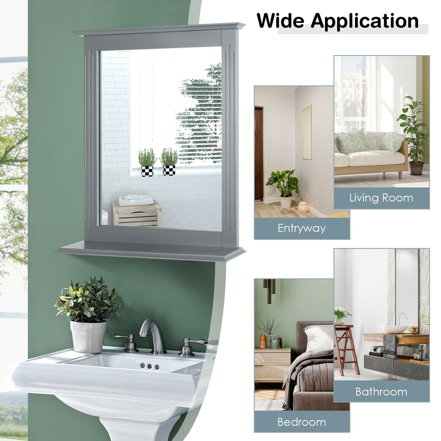Wall-Mounted Multipurpose Vanity Mirror with Shelf-Black