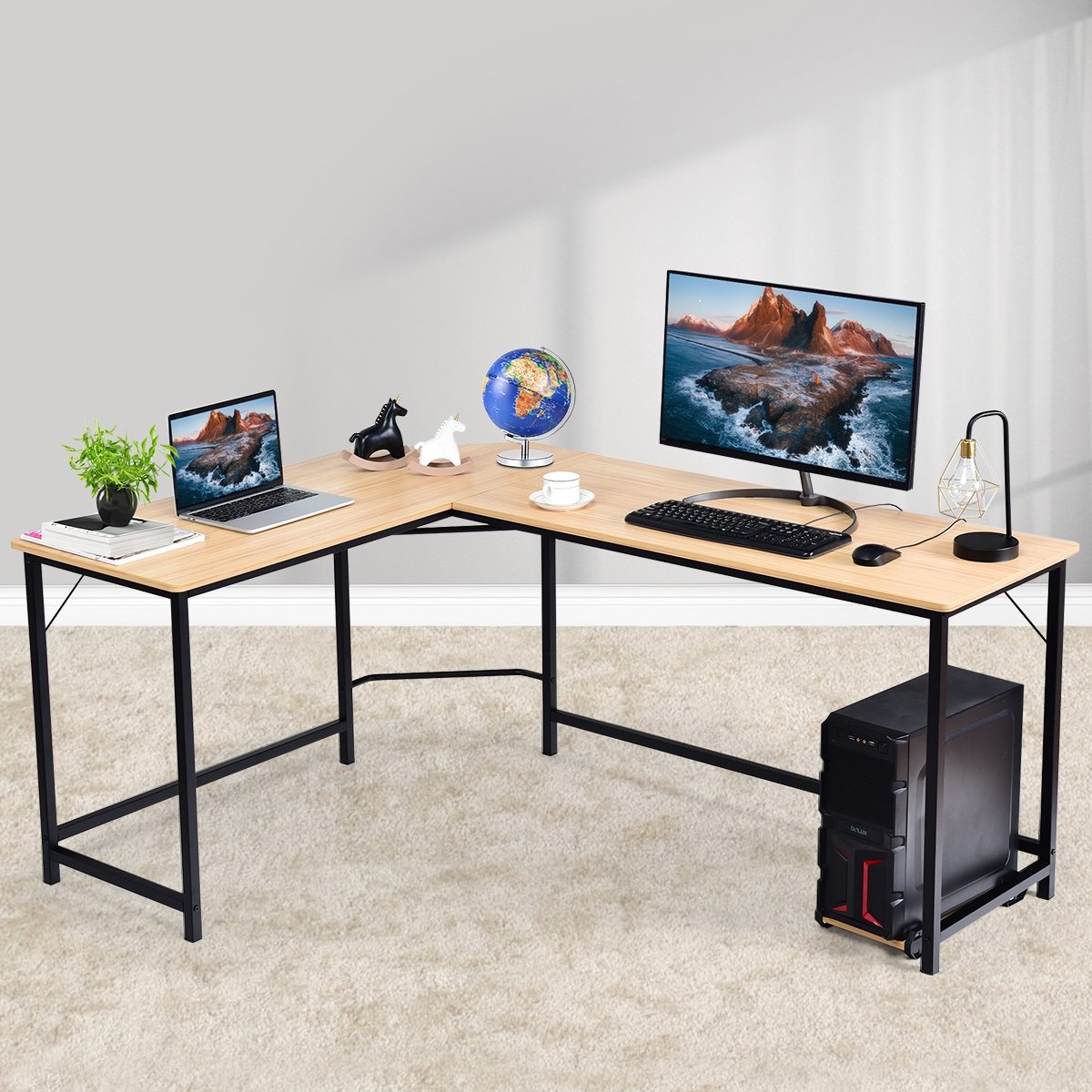 L Shaped Corner Computer Desk Laptop Gaming Table Workstation-Black