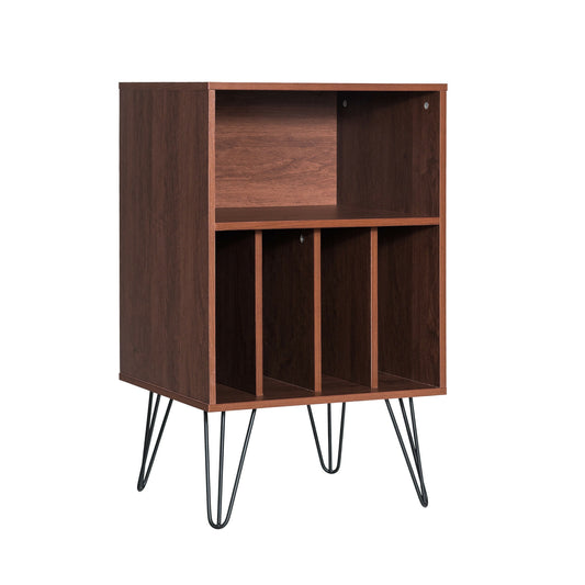 Freestanding Record Player Stand Record Storage Cabinet with Metal Legs-Coffee