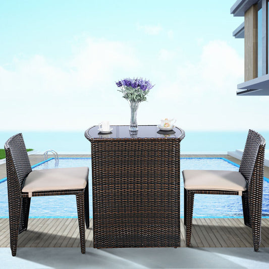 3 Pieces Cushioned Wicker Patio Bistro Set with No Assembly Needed - Direct by Wilsons Home Store