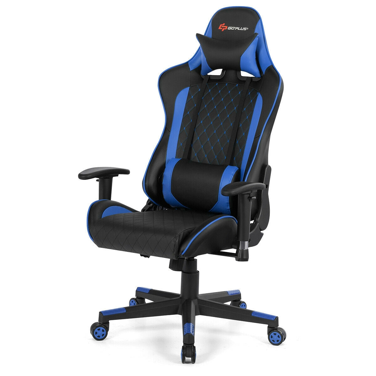 Massage Gaming Chair with Lumbar Support and Headrest-Blue