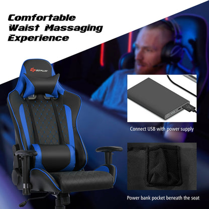 Massage Gaming Chair with Lumbar Support and Headrest-Blue