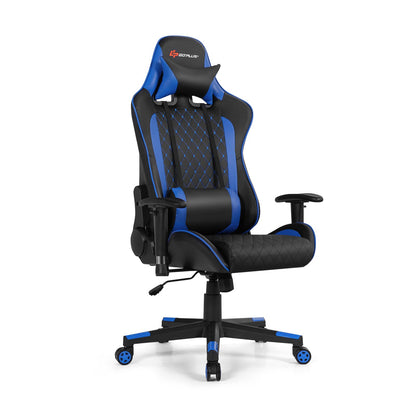 Massage Gaming Chair with Lumbar Support and Headrest-Blue