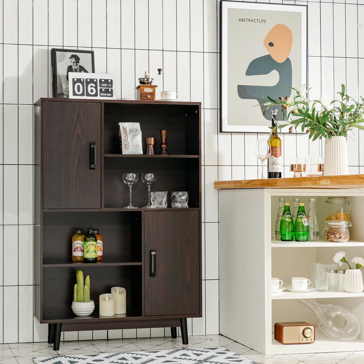Sideboard Storage Cabinet with Door Shelf-Espresso