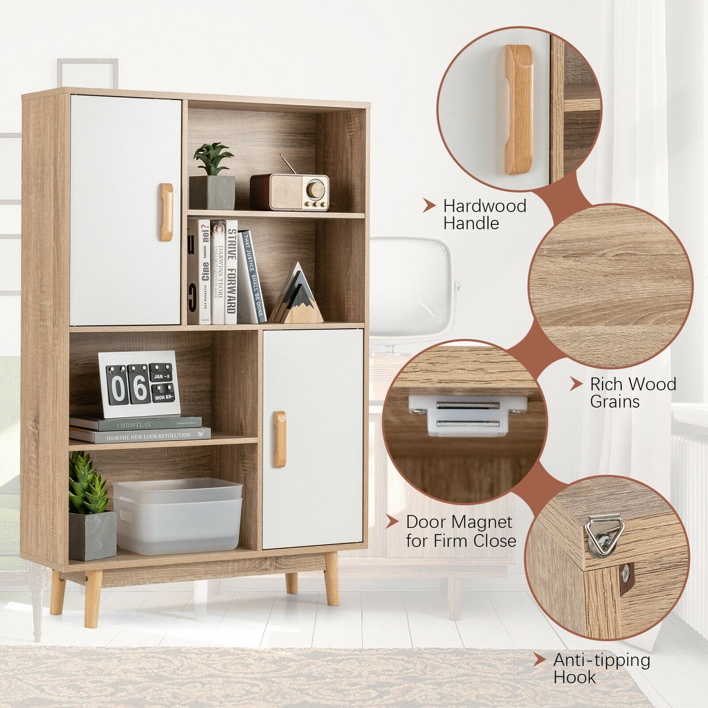 Sideboard Storage Cabinet with Door Shelf-White