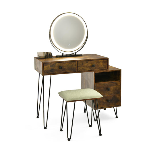 Modern Dressing Table with Storage Cabinet-Rustic Brown