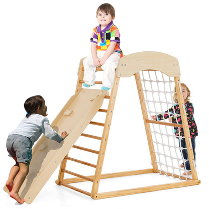 6-in-1 Jungle Gym Wooden Indoor Playground with Double-Sided Ramp and Monkey Bars-Multicolor