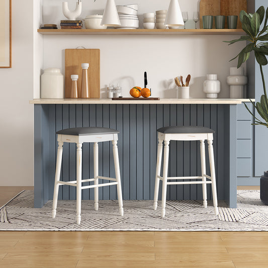24"/ 29" Bar Stool Set of 2 with Padded Seat Cushions and Wood Legs-29 inches