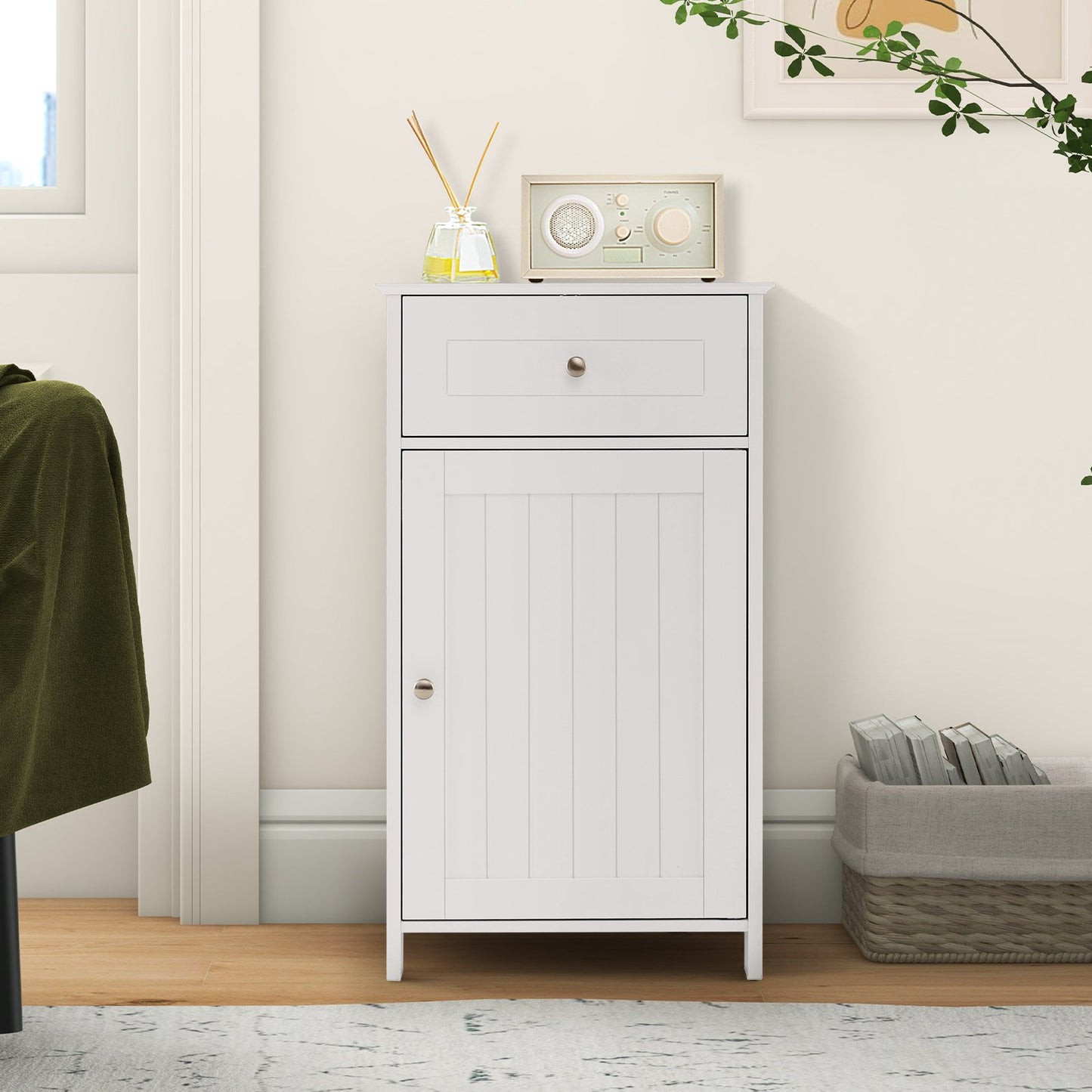 Single Door Bathroom Cabinet with Adjustable Shelf and Drawer-Black