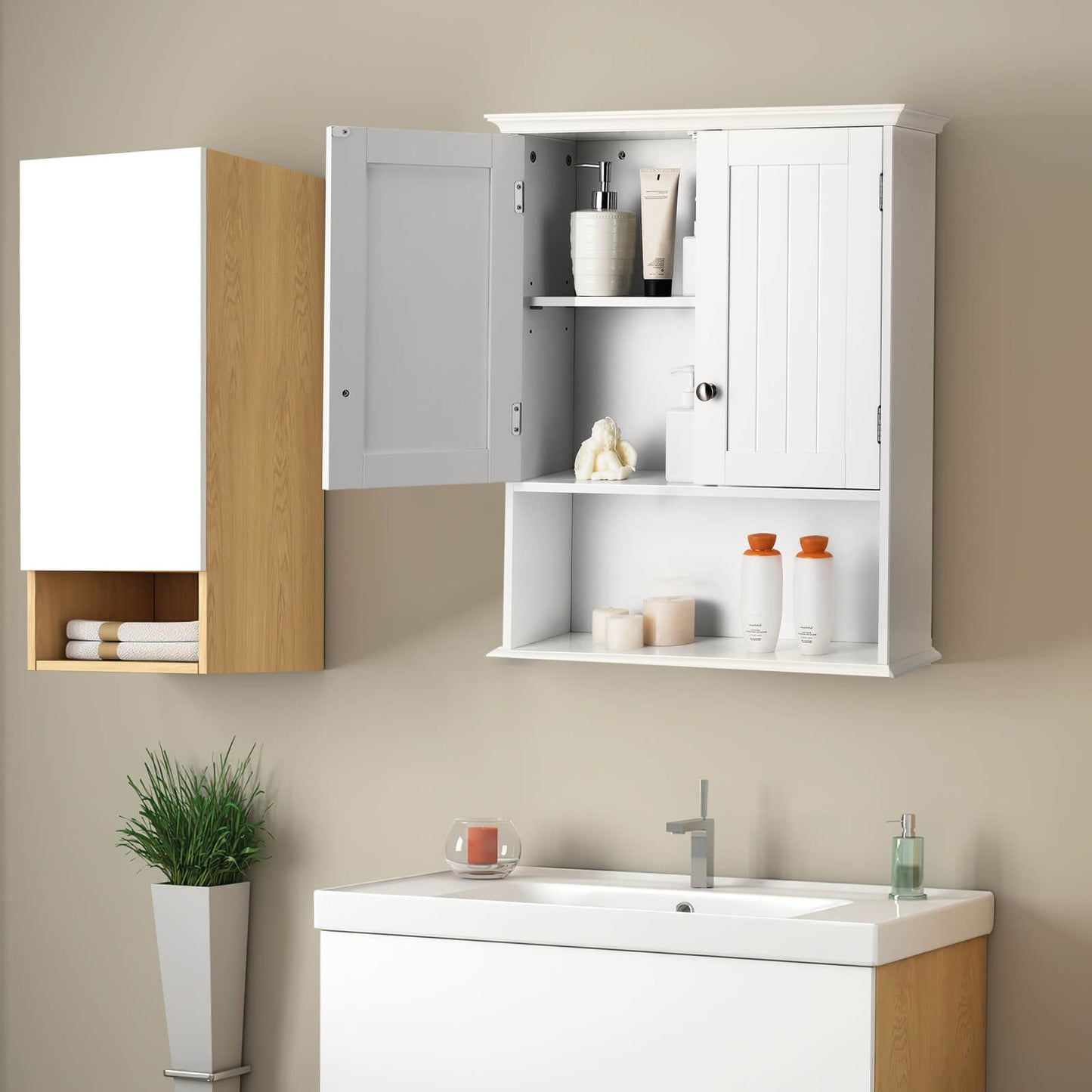 Wall Mount Bathroom Cabinet Storage Organizer with Doors and Shelves-Black