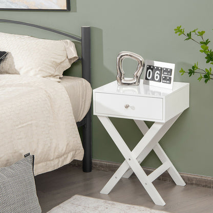 Modern X-Shaped Nightstand with Drawer for Living Room Bedroom-Black
