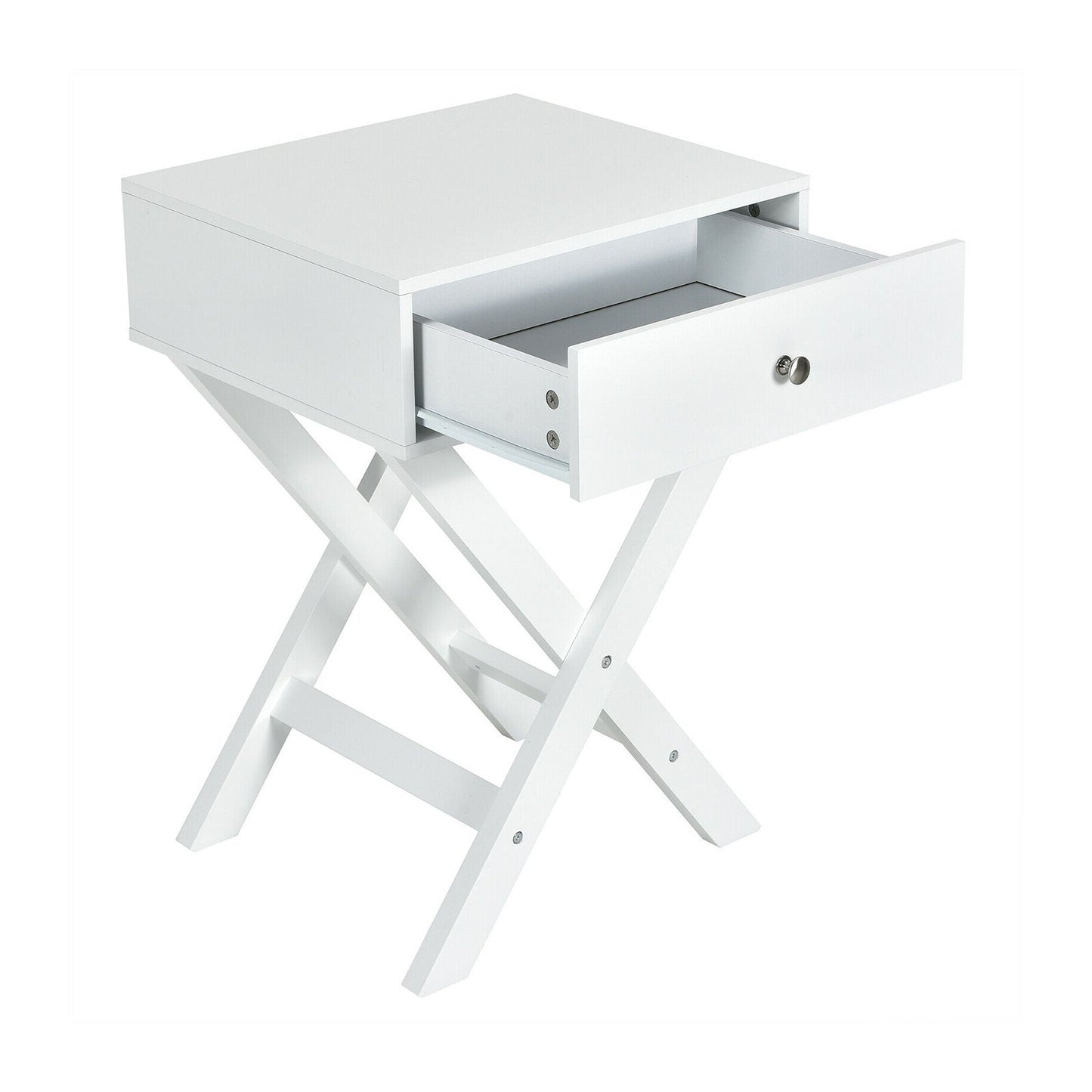 Modern X-Shaped Nightstand with Drawer for Living Room Bedroom-Black