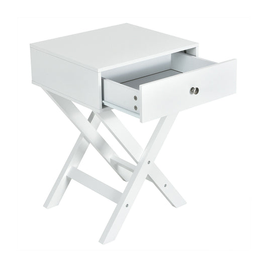 Modern X-Shaped Nightstand with Drawer for Living Room Bedroom-White