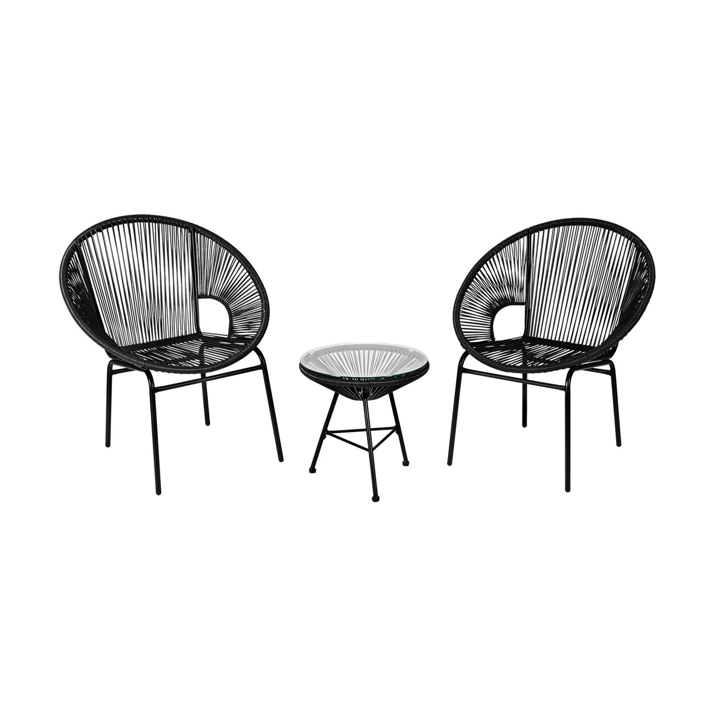 3PCS Patio Acapulco Furniture Bistro Set with GlassTable-Black