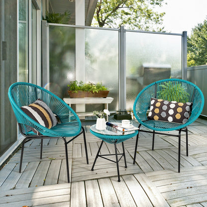 3PCS Patio Acapulco Furniture Bistro Set with GlassTable-Black