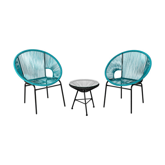 3PCS Patio Acapulco Furniture Bistro Set with GlassTable-Turquoise