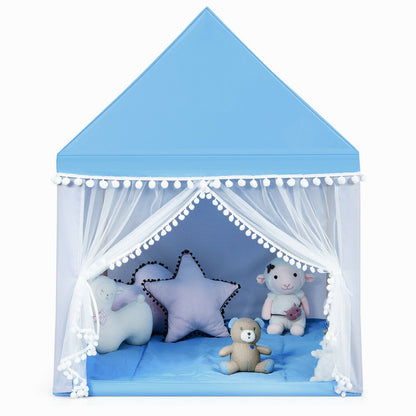 Kids Play Tent Large Playhouse Children Play Castle Fairy Tent Gift with Mat-Blue