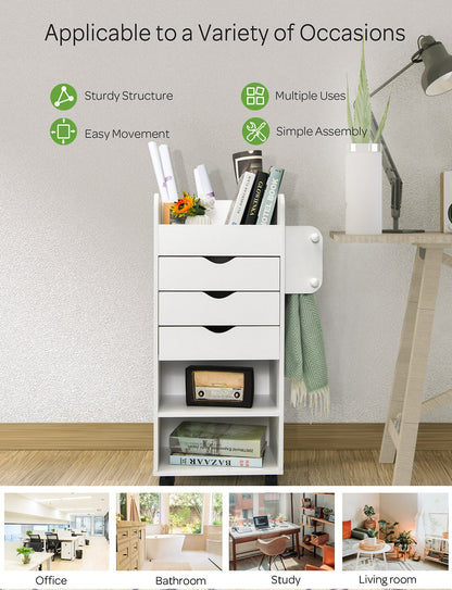 Wooden Utility Rolling Craft Storage Cart-White