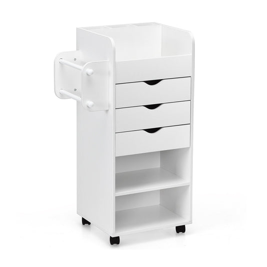 Wooden Utility Rolling Craft Storage Cart-White