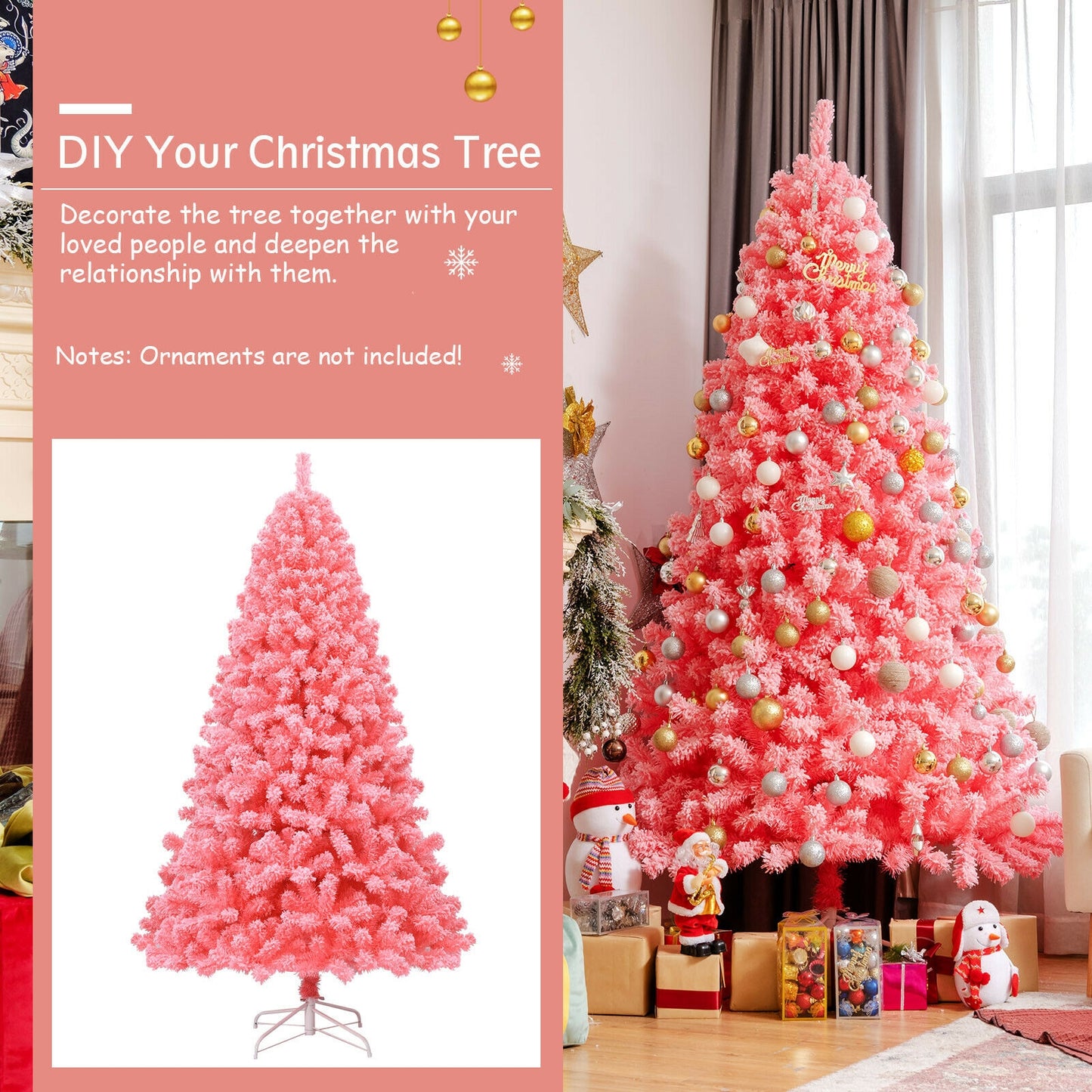 Pink Christmas Tree with Snow Flocked PVC Tips and Metal Stand-7.5 ft