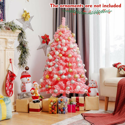 Pink Christmas Tree with Snow Flocked PVC Tips and Metal Stand-7.5 ft