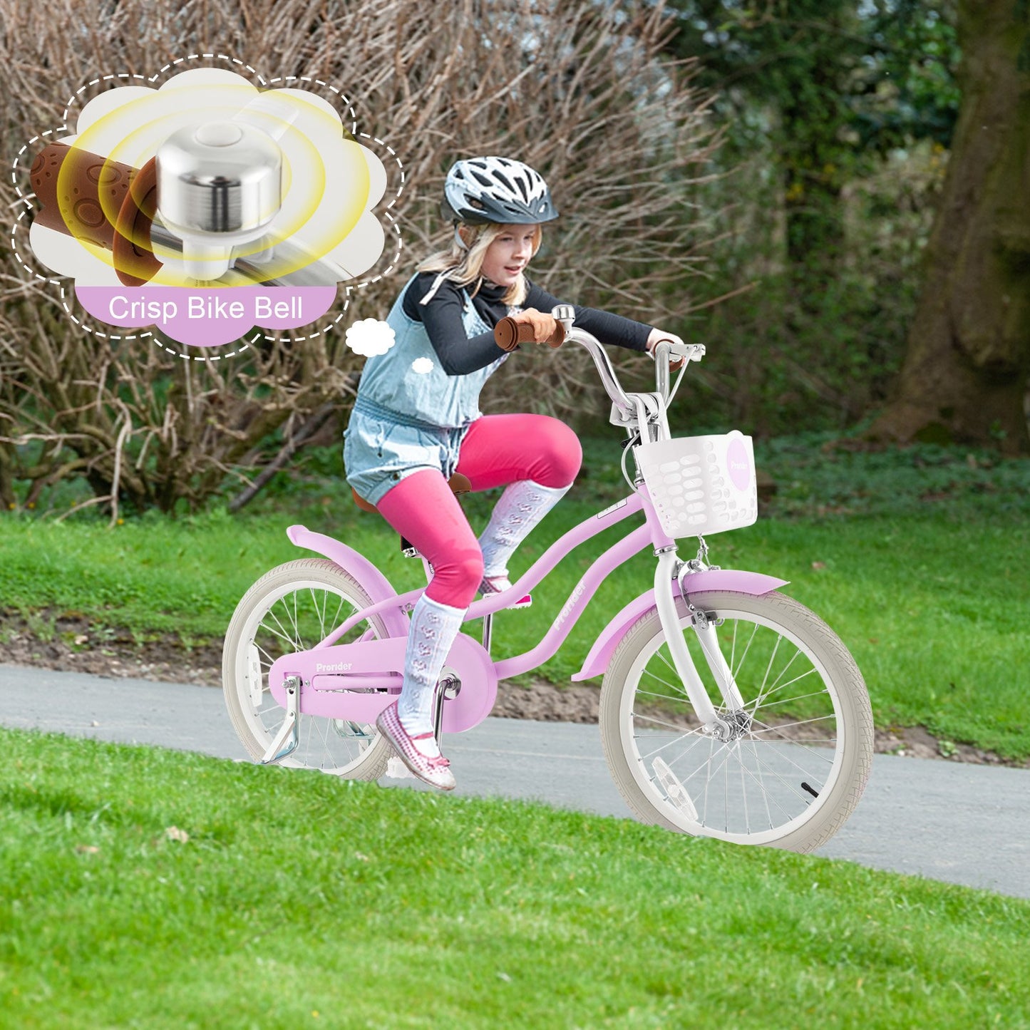 16 Inch Kids Bike with Front Handbrake and 2 Training Wheels-Purple