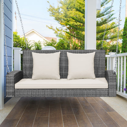 2-Person Patio PE Wicker Hanging Porch Swing Bench Chair Cushion 800 Pounds-Black