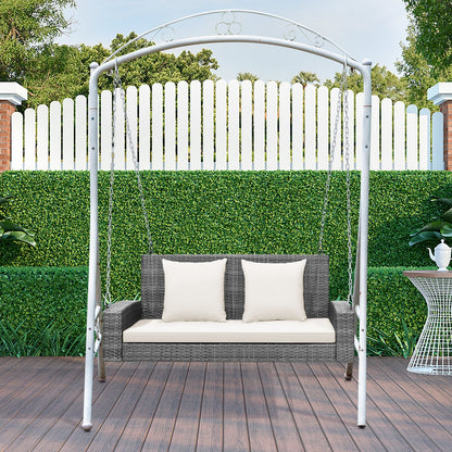 2-Person Patio PE Wicker Hanging Porch Swing Bench Chair Cushion 800 Pounds-Black
