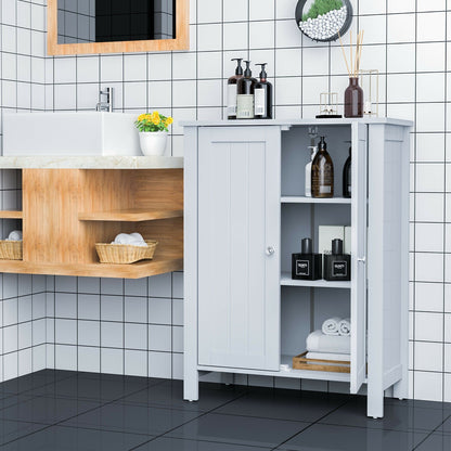 2-Door Bathroom Floor Storage Cabinet Space Saver Organizer-Black