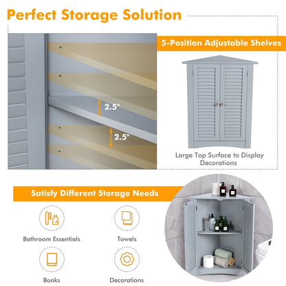 Bathroom Corner Storage Freestanding Floor Cabinet with Shutter Door-Brown