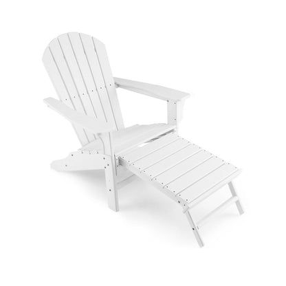 Patio HDPE Adirondack Chair with Retractable Ottoman-Black