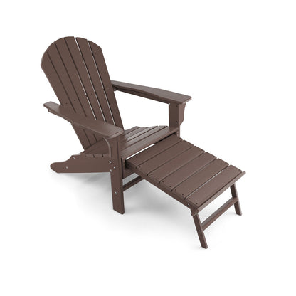Patio HDPE Adirondack Chair with Retractable Ottoman-Black