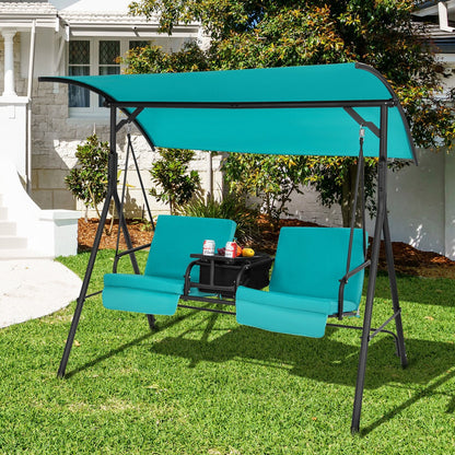 Porch Swing Chair with Adjustable Canopy-Beige