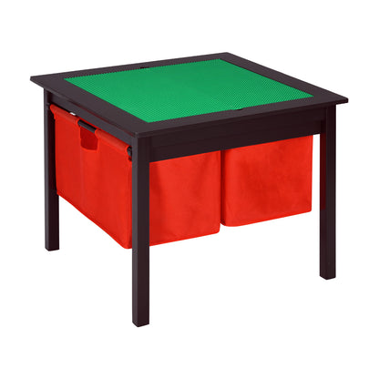 2-in-1 Kids Double-sided Activity Building Block Table with Drawers-Brown
