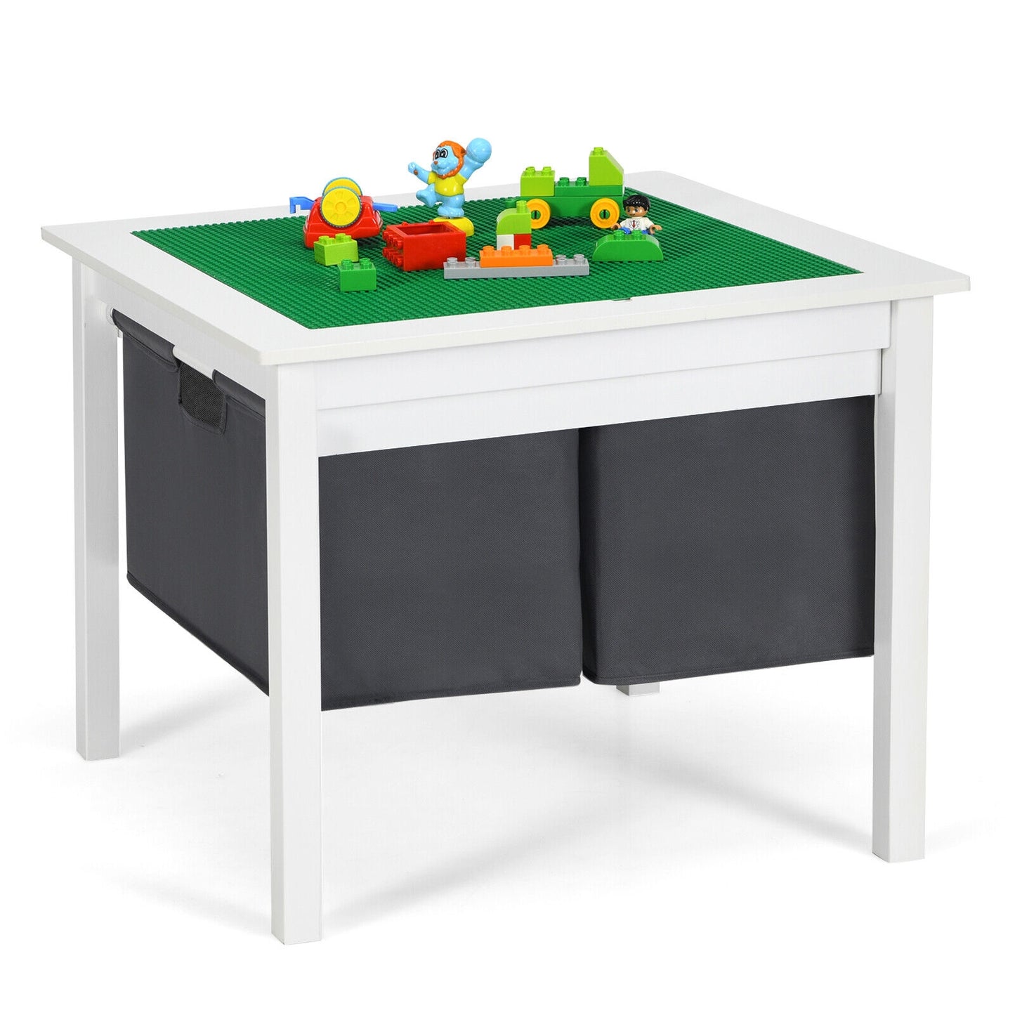 2-in-1 Kids Double-sided Activity Building Block Table with Drawers-Brown