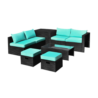 8 Pieces Patio Rattan Storage Table Furniture Set-Black