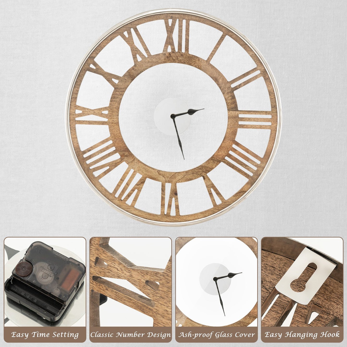 16 / 20 Inch Silent Wall Clock with Classic Frame and Classic Roman Number-16 Inch