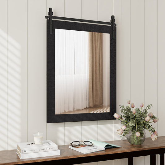 30 x 22 Inch Wall Mount Mirror with Wood Frame-Black