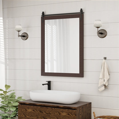 30 x 22 Inch Wall Mount Mirror with Wood Frame-Black