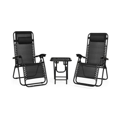 3 Pieces Folding Portable Zero Gravity Reclining Lounge Chairs Table Set-Beige