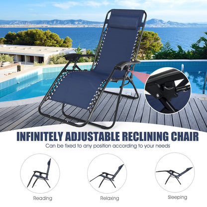 3 Pieces Folding Portable Zero Gravity Reclining Lounge Chairs Table Set-Beige