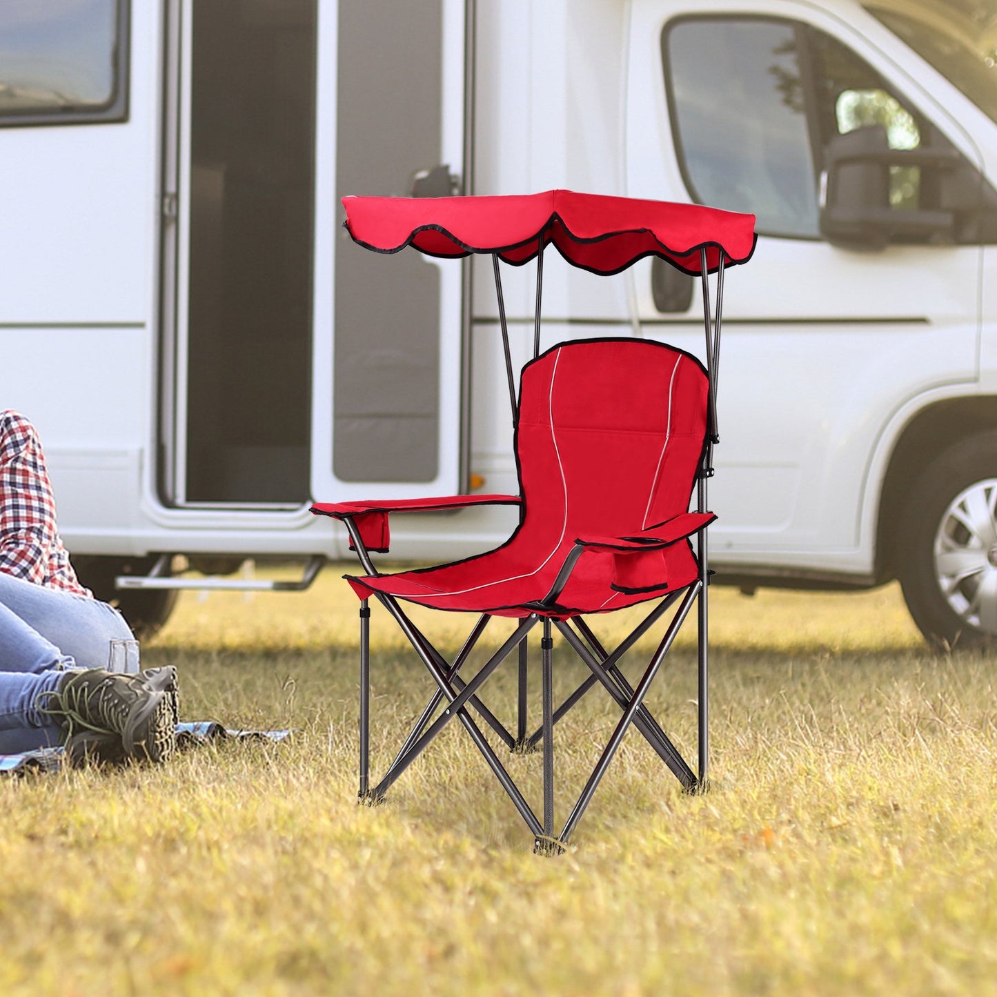 Portable Folding Beach Canopy Chair with Cup Holders-Blue