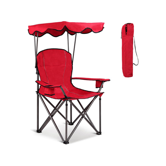 Portable Folding Beach Canopy Chair with Cup Holders-Red