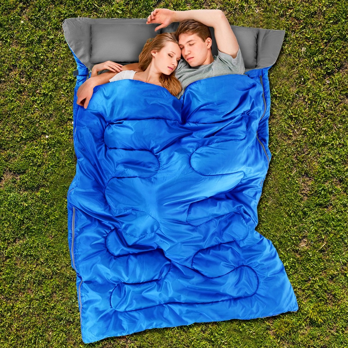 2 Person Waterproof Sleeping Bag with 2 Pillows-Black