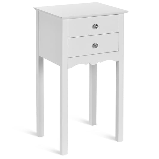 Vintage Side End Table with 2 Storage Drawers-White