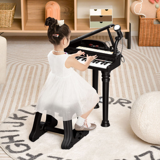 31 Keys Kids Piano Keyboard with Stool and Piano Lid-Black