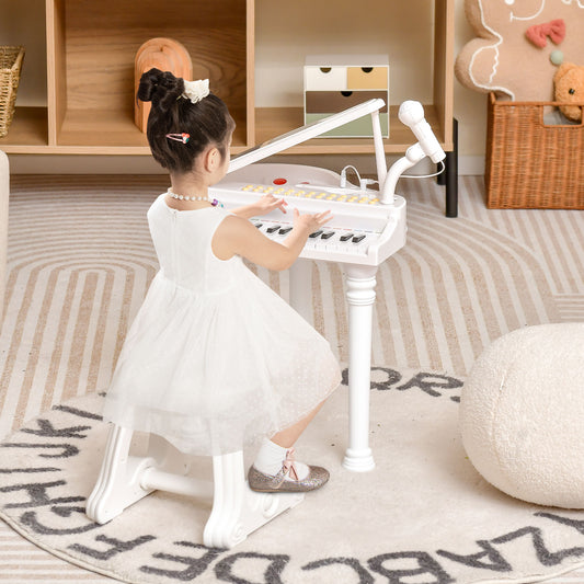31 Keys Kids Piano Keyboard with Stool and Piano Lid-White