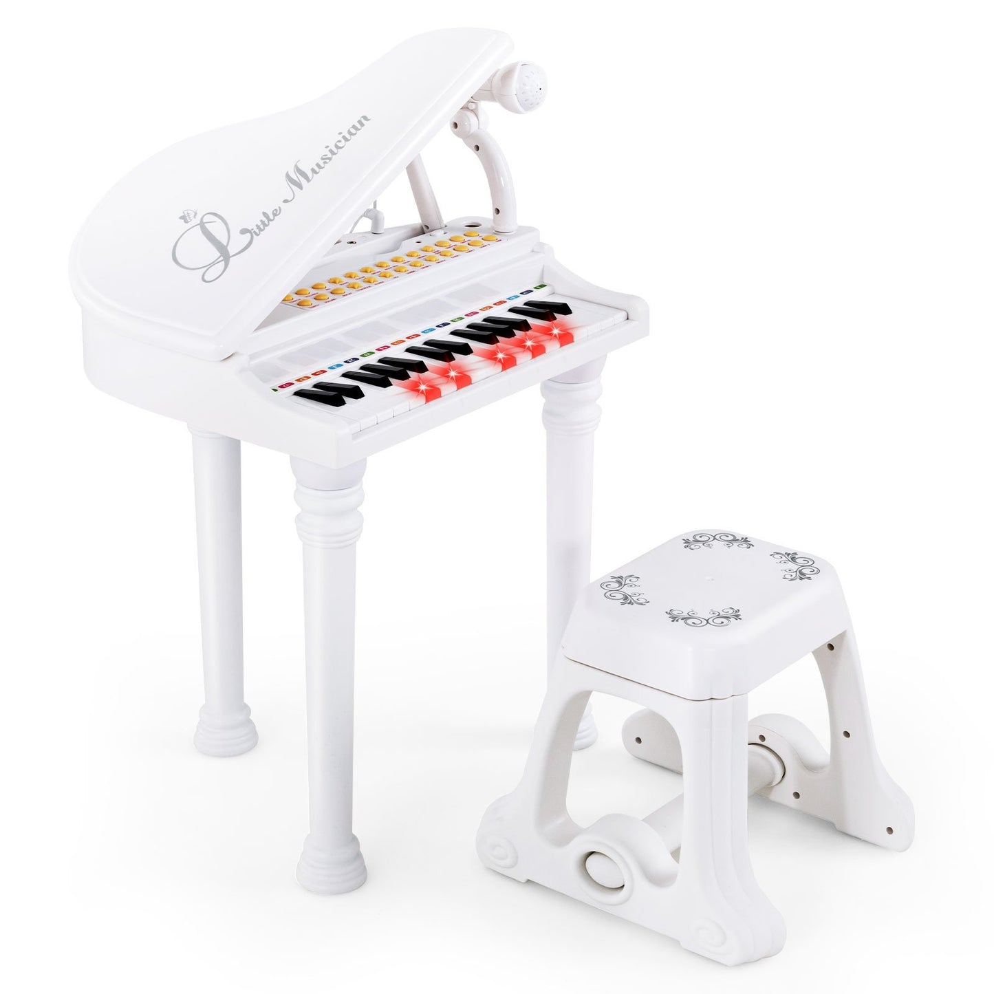 31 Keys Kids Piano Keyboard with Stool and Piano Lid-Black